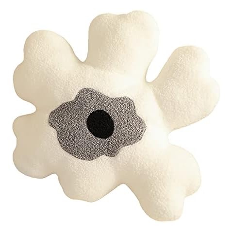 Sofa Pillow Waist Cushion Back Plush Flower Special-Shaped Pillow All-Match Girl Heart Creative Pillow. (White and Grey) Cover