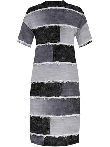 Image of SUZONANA Plus Size Denim Print Maxi Dresses for Women Casual V Neck Short Sleeve with Pockets Soft Jean Look Dress XL-6XL