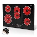 TYEMUI 9000W 30 inch Electric Cooktop 5 Burners, Countertop & Built-in 220 volt Electric Stove Top 30in with Glass Protection Metal Frame, Slide Control, 220v-240v, Hard Wire, No Plug