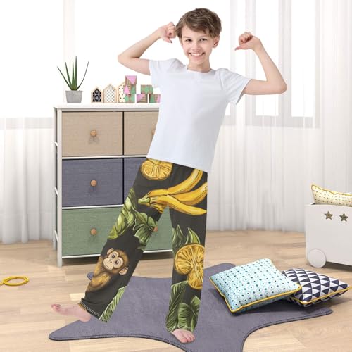 ZZXXB Monkey with Banana Orange Boys Long Pants Soft Trousers Elastic Waist Kids Lounge Bottoms with Pockets S-XL 5