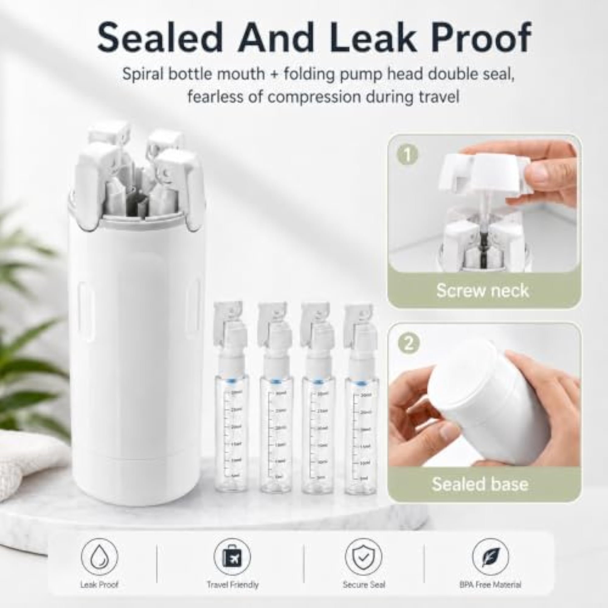 4 in 1 Travel Dispenser Bottle Set, Leakproof Toiletry Organizer