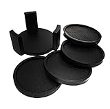 Coaster Set with Holder | Bamboo Wood | Includes 4 Round Coasters and one Holder | Use for Drinks, Beverages, Beer, Coffee! | Barware Kitchen | Housewarming (Black)