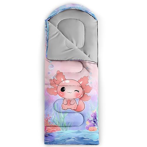 Image of QOOMO Axolotl Cute Camping Sleeping Bags,3 Season Warm & Cool Weather,Lightweight,Waterproof Sleeping Bags for Adults & Kids,Traveling,and Outdoors
