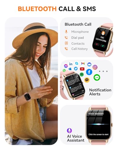 Image of Smart Watch for Men Women,1.85 inch HD Screen Bluetooth Fitness Tracker Step Counter /Sleep Monitor,110+ Sports Modes,IP68 Waterproof Smart Watch Compatible with iPhone Samsung Android Phone, Pink