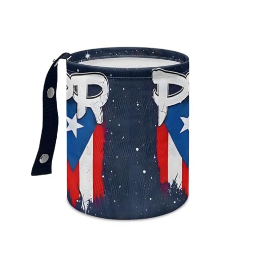 Puerto Rico Flag Car Trash Can with Adjustable Strap, Waterproof Bottom, Foldable and Portable – Ideal for Cars, Trucks, SUVs, Offices – Durable Polyester, Convenient for Organization
