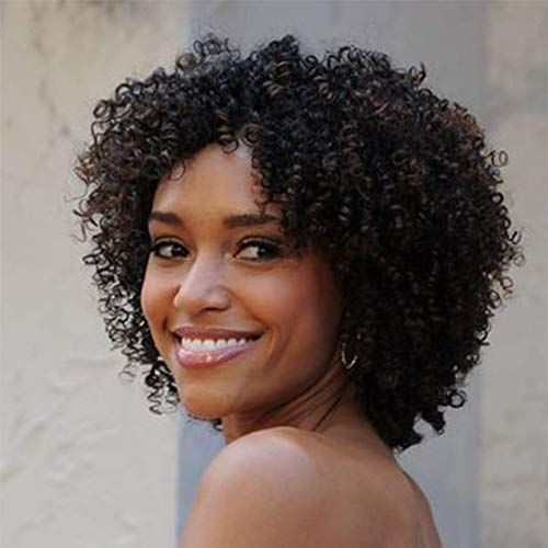 IFLY Perruque Afro Femme Perruque Bresilienne Courte Bouclée Vrai Cheveux Naturelle Perruques de Cheveux Humains en Pour Femmes Noires 8 Pouces