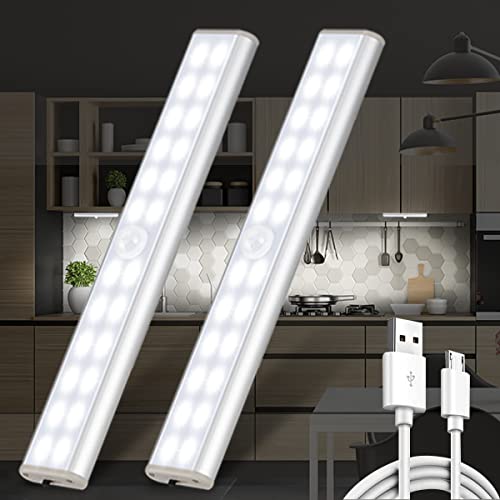 DFGOTOP Lampe de Placard 40 LED,Lampes de Cuisine à Détecteur de Mouvement Intérieur,Veilleuse Sans Fil Rechargeable par USB avec Bande Magnétique, 4 Modes D'éclairage, Escaliers Chambre (2PCS) Cover