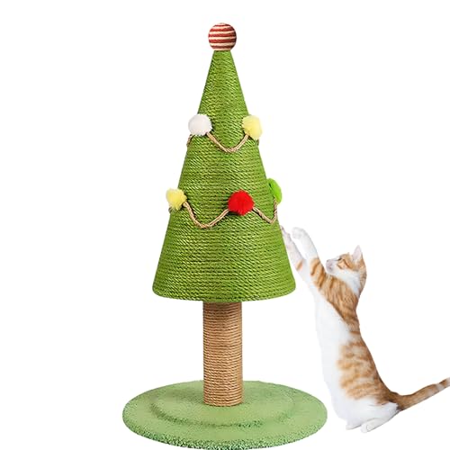 Kensbro Albero di Natale per gatti, albero di Natale tiragraffi con palline di pelliccia e pedale per gattini gatti, 30 x 52 cm (M)