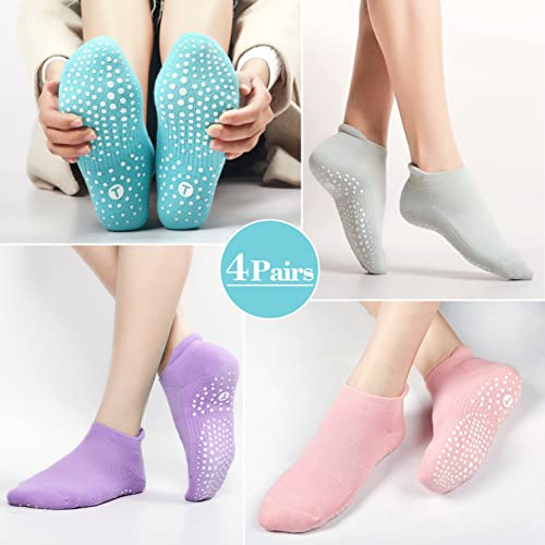 Image of Toes Home Pilates Socks for Women, Cushioned Ankle Grippy Non Slip Socks for Yoga, Hospital, Barre, Home Slipper 2 /4 Pairs