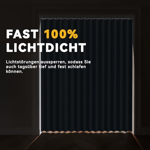 Jilron 100% Blickdichter Türvorhang – Faltbares Akordion-Design mit Magnetverschluss & Klebemontage ohne Bohren, inkl. Schiene – Für Terrassentüren oder Glastüren, Blau, 201x180 cm