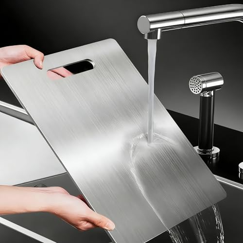 Tabla de cortar acero inoxidable doble cara con mango miniatura 1