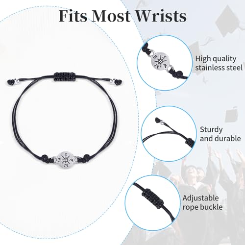 2025 Compass Bracelet Graduation Bracelet Gifts, Compass Graduation Gifts for Her/Him Adjustable Inspirational in Cap Box with Quote Cards 5th Grade for High School/College Grads Master Degree PhD3