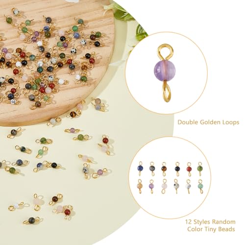 Eslabones de piedra de cristal natural con conectores de doble bucle dorado 6