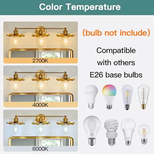 Image of ZGLAOJT 3 Light Vintage Vanity Light Gold Bathroom Light Fixtures Over Mirror.