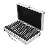 STOBAZA Estuche Portátil para Colección de Monedas con Compartimentos Transparentes Caja Metálica Protectora y Organizadora para Monedas Conmemorativas Exhibidor Compacto para