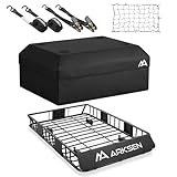 ARKSEN 54 x 34 x 6 Inch Universal Roof Rack with Extension, 600D Waterproof Bag, 2 Ratchet Straps&Net, 150 LBS Capacity Heavy Duty Rooftop Cargo Basket for SUV, Truck, RV, Pickup