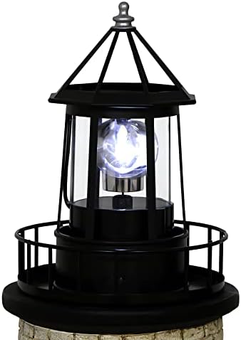 Solar Lighthouse Rotating Light - 360 Degree Light Houses Lamp For Yard, IP65 Waterproof Durable Lighthouse Lamps Towers Statue Lights For Outdoor Garden Pathway Patio (Black -Large - Style B)