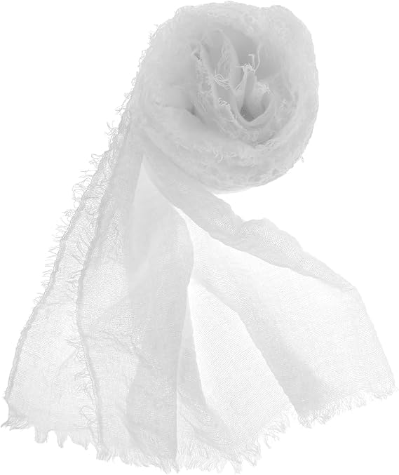 1pc White Cotton Blend Crinkle Soft long Scarf with Fringed Edges Women Linen Beach Shawl Wrap Vintage Travel Scarfs