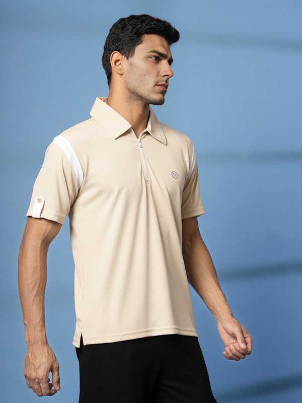 Image of CHKOKKO Gym Tshirt for Men Workout Activewear Man T-Shirts Polo Neck Zipper Regular Fit Half Sleeves for Sports Running Yoga Training Activities