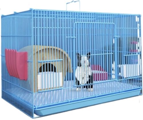 Vzqr 折りたたみ式ラビットケージ ポータブル小動物用ペットケージ うさぎ・子猫・チンチラ・モルモットに最適 持ち運び便利 組み立て簡単 軽量 通気性良好 Mサイズ ピンク (M,ブルー)