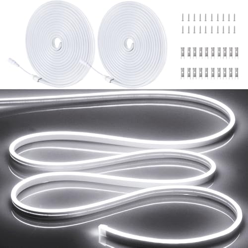 Image of 32.8FT /2PCS /10M /White Neon Light Strip - Flexible and Waterproof LED Rope Light with Installation Accessories for Indoor & Outdoor Decoration【Adapter Not Included】 OWO