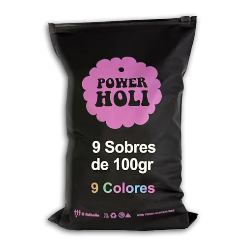 EL FUTBOLIN POWER HOLI FESTIVAL | 9 Sobres de 100gr | 9 Colores | Polvos de Colores Fiesta Holi | Sesion Fotográfica | Festivales | No Tóxicos | Sin Gluten | Made in Barcelona | Power Holi