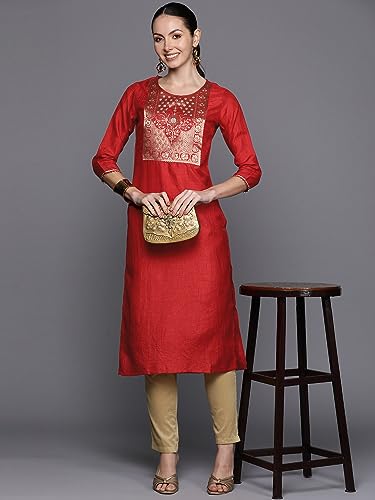 Image of INDO ERA Women Polyester Straight Fit Yoke Design Straight Kurta (23ERE3936)