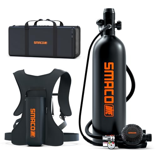SMACO S700 Plus Mini Scuba Tank 1.9L Portable Diving Tank Reusable Pony Bottle for Underwater Exploration Lung Air Tank Kit Diving Cylinder for Emergency Rescue Boat Cleaning Backup Air Source