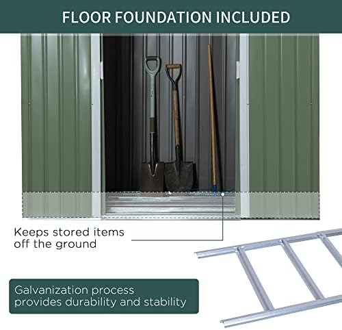 Outsunny 7 x 4ft Garden Metal Storage Shed w/Foundation Double Door Ventilation Window Sloped Roof Outdoor Equipment Tool Storage 213 x 130 x 173 cm