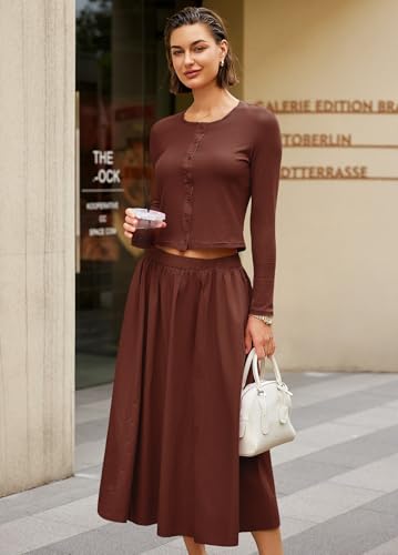 Image of Panadila Womens 2 Piece Lounge Sets Matching Vacation Outfits Ribbed Button Down Cardigan and Elastic Waist Skirt Sets