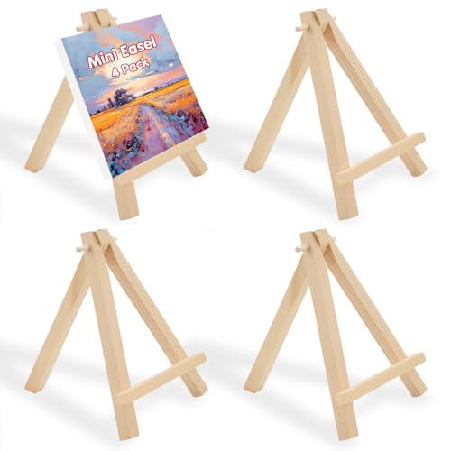 IOGOG 4PCS Wooden mini Easel Stand Small Tabletop Easel Small easels for Display Cards Canvas Paintings Artist Crafts Business Cards Photos Mobile Phones for Weddings Desktop Home Decoration
