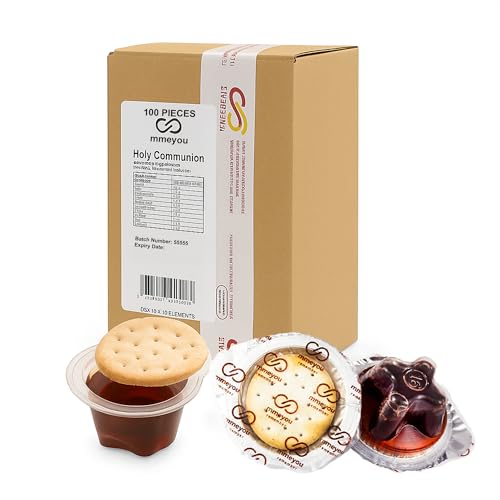 Mmeyou Holy Communion Crackers Set, (100 Pieces) Individual Prefilled Communion Cups with Crackers and Juice, Church Worship Supplies, Religious Service Elements, Mmeyou Communion Cups Jewish Matzo Cracker with Red Grape Juice - All in one packaged communion set. (100)