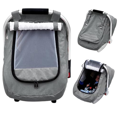Image of Waterproof Baby Car Seat Cover, Infant Car Seat Cover Canopy with 2 Breathable Vents, Warm Carseat Cover with Mesh Window for Cold Weather, Univeral Baby Carrier Cover for Doona