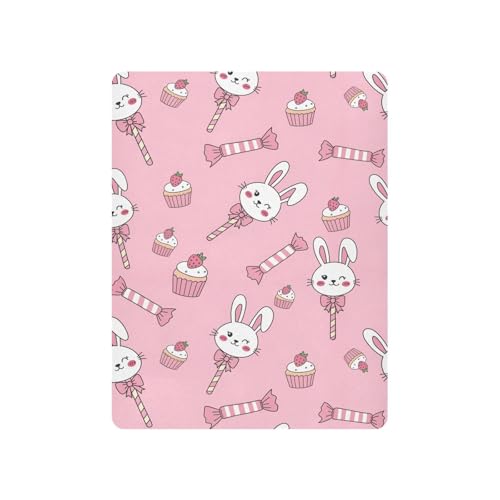 Image of Rabbit Candy Cake Pink Fitted Crib Sheet for Boys Girls Baby Pack N Play Sheets for Baby Gift,39 x 27 in