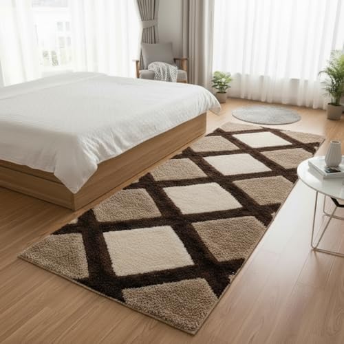 Image of Naze Carpet for Hallway, Kitchen, and Modern Interiors, Contemporary Color Block Area Rug - Cozy Shag Runner for Living Room, Entryway & Office Decor ETC Size 2x8 feet, Patten-Solid Coffee line