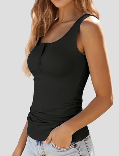AURUZA Tank Top for Women, Sleeveless Henley Tank Tops for Women, Ribbed Basic Tank Tops, Solid Cami Casual Summer Tops Shirt4