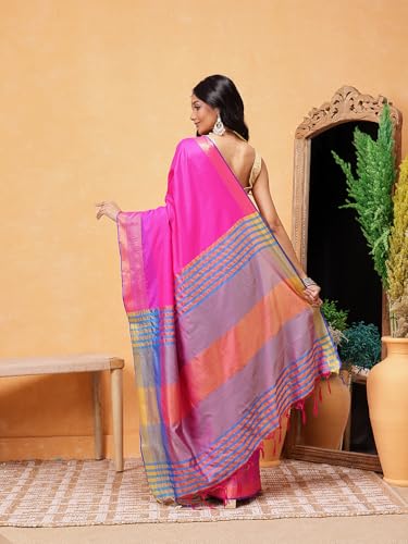 Image of Amazon Brand - Anarva Pattu Art Silk Woven Ready To Wear Saree Pink