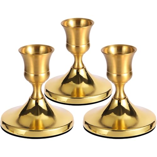 3 Pcs Brass Gold Taper Candle Holders