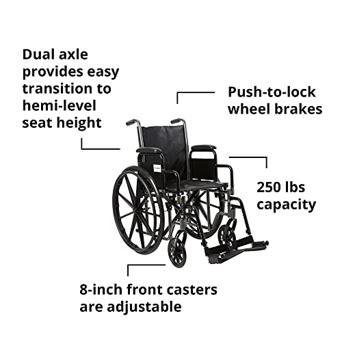 Mckesson Wheelchair - Detachable Arms, Swing-Away Footrests - Black, 250 Lbs Weight Capacity, 1 Count #TOP3