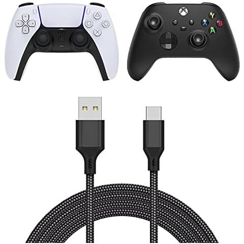 FYOUNG Typ C Ladekabel Kompatibel mit PS5-Controller (5m), Universal Geflochtenes Nylon-Schnellladekabel Kompatibel mit Xbox Series X/S Controller und Telefone (Schwarz) Cover