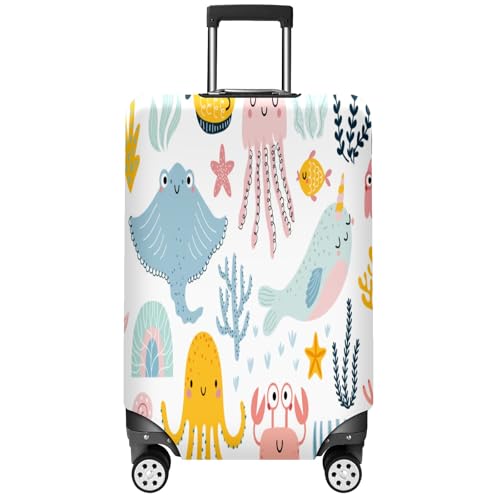Travel Luggage Cover Suitcase Protector Scratch-Resistant Fit Not Included Suitcase Whimsical Marine Life XL-30-32in