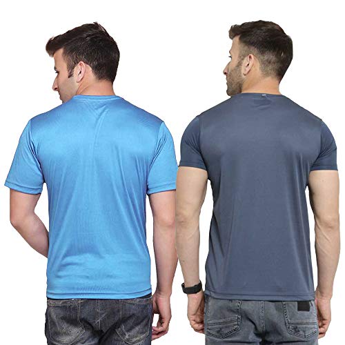 Image of TQH Men Dri Fit Polyester Half Sleeve Round Neck Multicolor t Shirts - Combo Set of 2
