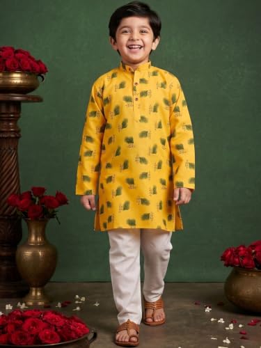 Image of AJ DEZINES Boys Cotton Full Sleeve Letter Printed Kurta Pajama Set for Kids - Ethnic wear | Special Occasion & Traditional Outfit |Boys Kurta Set - Regular Fit