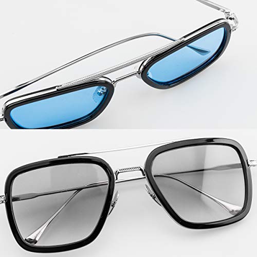 Óculos de sol polarizados Tony Stark para homens e mulheres, armação de metal quadrada de aviador, a