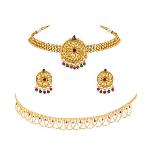 Image of Peora Gold Plated Bridal Jewellery Set with Kamarband Gift for Women Indian Traditional Ethnic Wedding