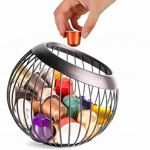 Limos Large Capacity Coffee Pod Holder Elegant Metal Organizer for K-Cups Nespresso Vertuo and Original Capsules Open-Top Basket Design 30+ Pod Capacity Ideal for Coffee Stations