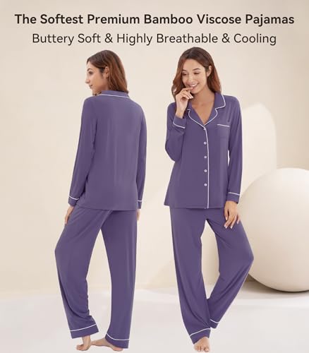 Image of WiWi Viscose from Bamboo Women's Pajamas Set Super Soft Button Down Top and Pants Sleepwear Cooling Pjs S-3X