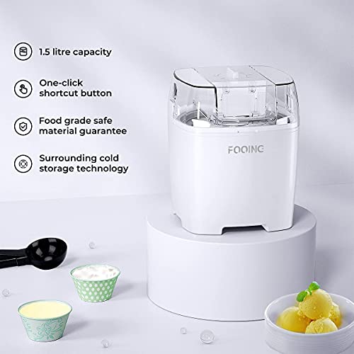FOOING Eismaschine Speiseeisbereiter 1,5L mit Drehknopf (5 bis 30 Minuten), Edelstahl-Heim-Speiseeismaschine, Geeignet… – Bild 3