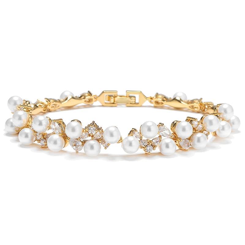 14K Gold Freshwater Pearl Bracelet, Moissanite Pearl Bracelet, Birthday Gift for Mother, Wife, Girlfriend, Mother's Day Gift