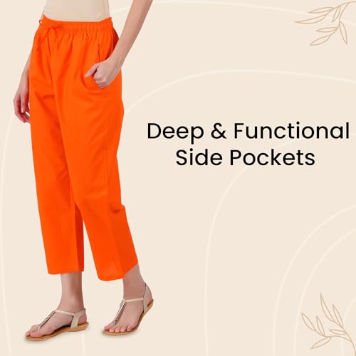 Image of Happy Bunny Parallel Pants for Women 100% Cotton Ankle Length Trousers Regular Fit with Elastic Drawstring Stylish & Pockets Casual Formal Wear for Office & Home